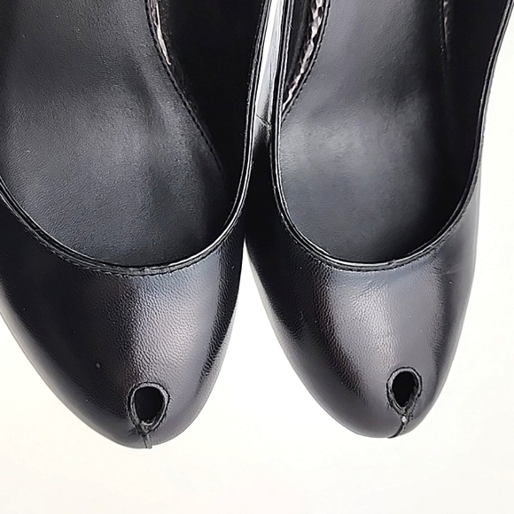 ARTURO CHIANG Black Leather Reptile Print Wedge Slingback Shoe Peep Toe Sz 7.5M - Picture 10 of 16